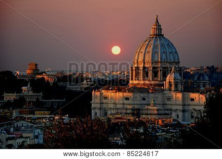 The St Peter's Basilica At Sunset - Rome - Italy