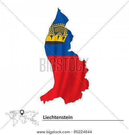 Map of Liechtenstein with flag - vector illustration