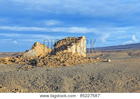 Coastline In Lanzarote In Playa Blanca With Destroyed Old Fishermens Hut