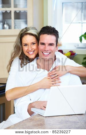 Young loving couple at new home. Relationship.