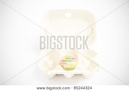 Happy easter in different languages against carton with one egg