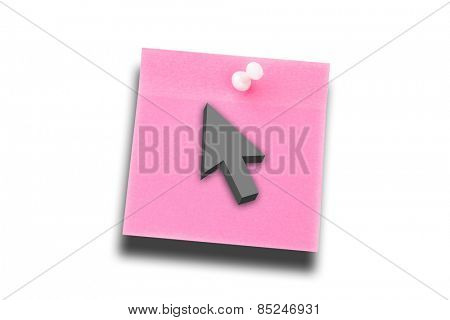 Arrow against pink adhesive note with pushpin