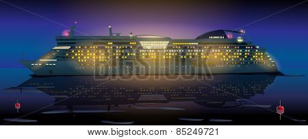 Big cruise ship in ocean at night. EPS 10 format.