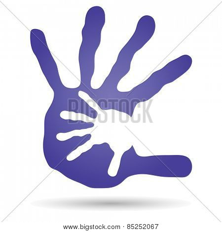 Concept or conceptual human or mother and child hand prints painted on white background for art, care, childhood, family, fun, happy, infant, symbol, kid, little, love, mom, motherhood or young
