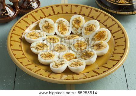  Moroccan traditional boiled eggs with salt and cumin for iftar in ramadan time