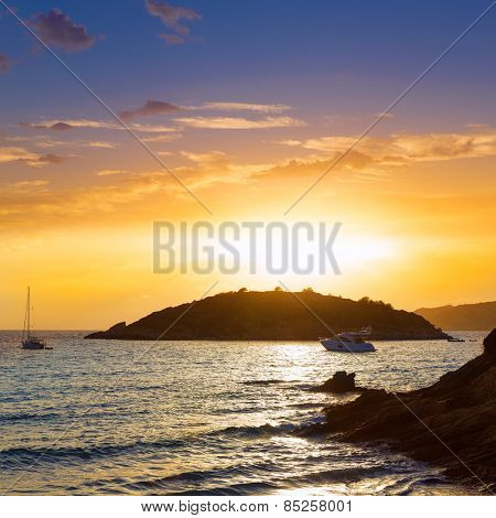 Majorca sunset in sant Elm near sa Dragonera at Mallorca Balearic islands of spain