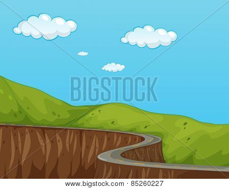 Road along the hills in the countryside