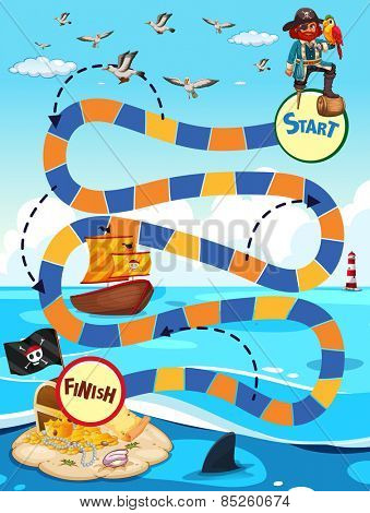Boardgame template with pirate and treassure