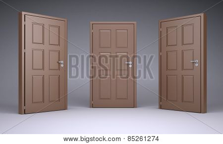 Three brown 3d door locks and doorhandle