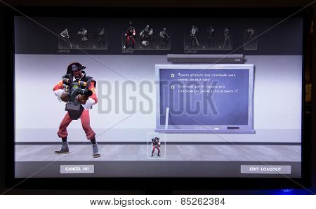 Depew, OK, USA - March 14, 2015: Red Demoman on class selection screen of Team Fortress 2, a team-based first-person shooter multiplayer video game by Valve Corporation, released on October 10, 2007. 