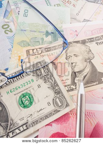 selective focus image of financial report, money and others.