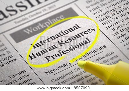 International Human Resources Professional Vacancy in Newspaper.