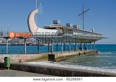Restaurant On The Seafront Of Yalta Stylized Greek Ship Argo