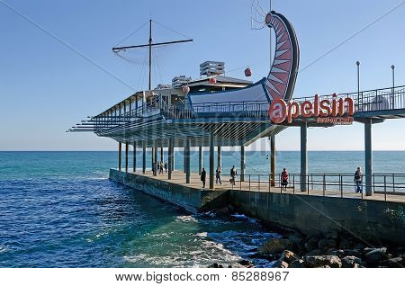 Restaurant On The Seafront Of Yalta Stylized Greek Ship Argo