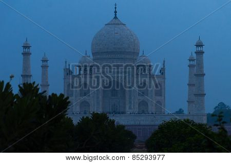 View Of Taj Mahal From Mehtab Bagh At Night