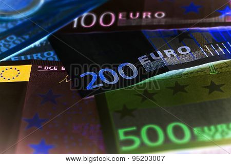 Closeup Of Euro Banknotes And Coins