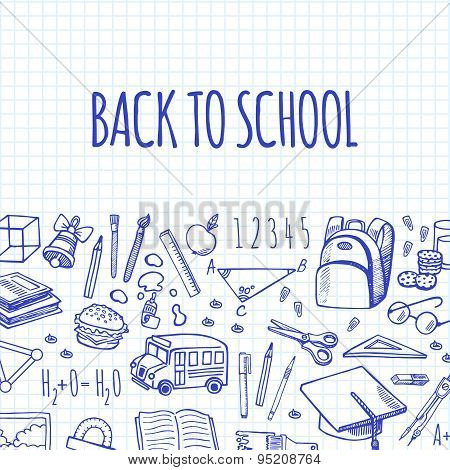 Scholl Tools Sketch Blue Icons Vector Horizontal Banner