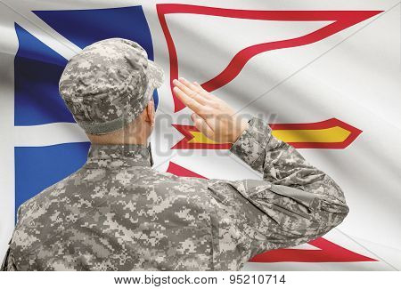 Soldier Saluting To Canadial Province Flag Series - Newfoundland And Labrador