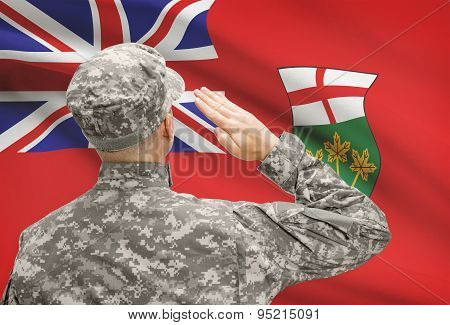 Soldier Saluting To Canadial Province Flag Series - Ontario