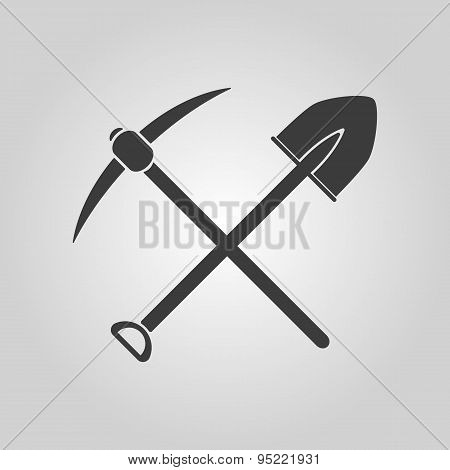 The Crossing Spade Pickax Icon. Pickax And Excavation, Digging, Mining Symbol. Flat