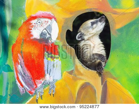 Baby Coati On A Painted Wall