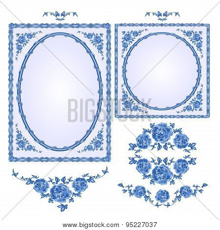 Faience blue frames with floral motif vector