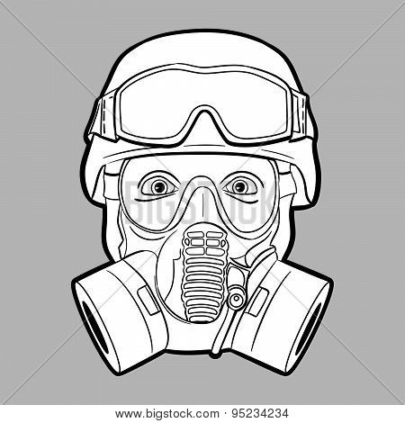 Soldier with gas mask - editable vector graphic