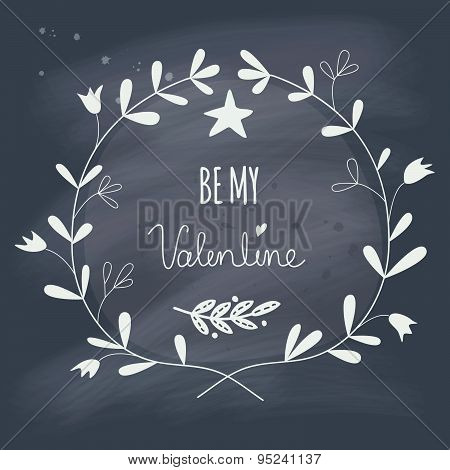 Valentine's day and wedding wreath and lettering on blackboard