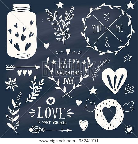 Valentine's day and wedding design elements and lettering