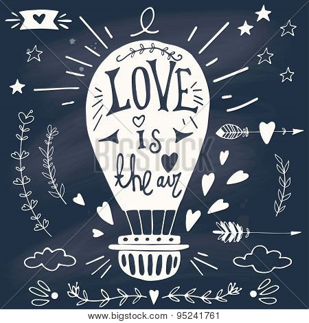 Valentine's Day Design Elements On Blackboard