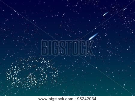 Background Is Dark Blue Starry Sky With Comets