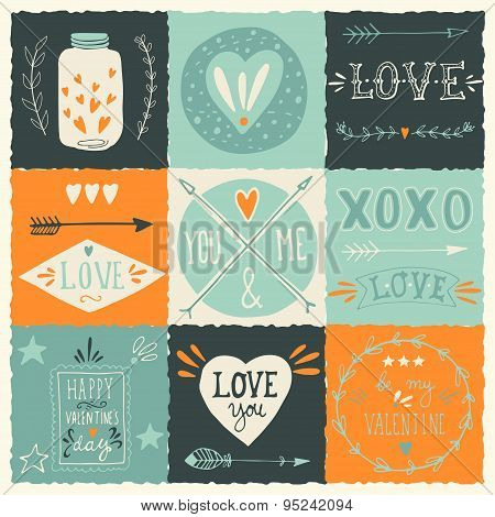 Set of Valentine's day and wedding design elements