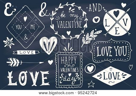 Valentine's Day Design Elements On Blackboard