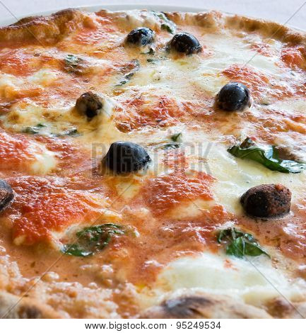 Pizza With Olives,tomato And Cheese