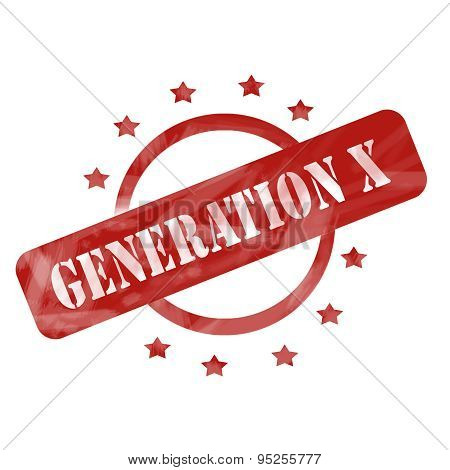 Red Weathered Generation X Stamp Circle And Stars Design