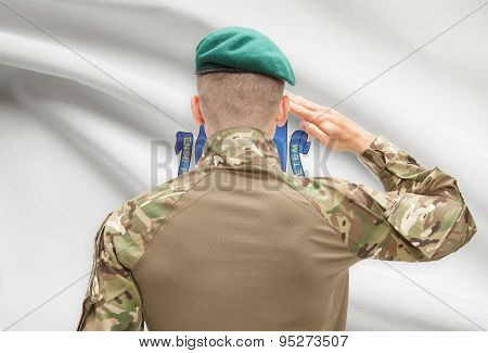 Soldier Saluting To Usa State Flag Conceptual Series - Massachusetts