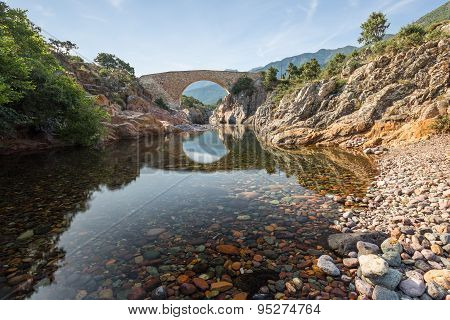 Ponte Vecchiu Bridge Over Fango River In Corsica