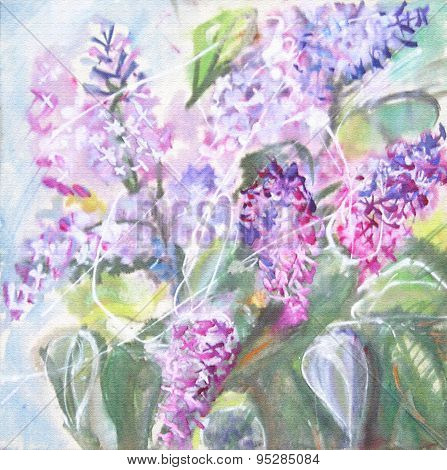 Watercolor Painting. A Bouquet Of Lilacs.