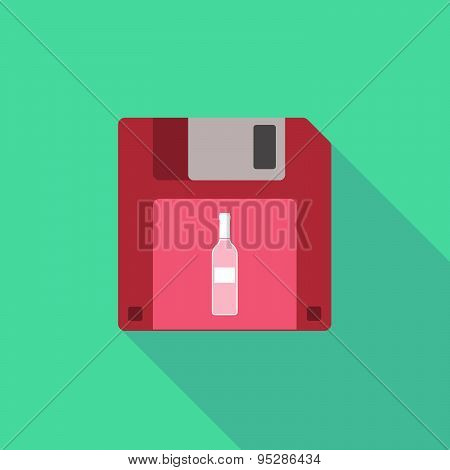 Long Shadow Floppy Icon With A Bottle Of Wine