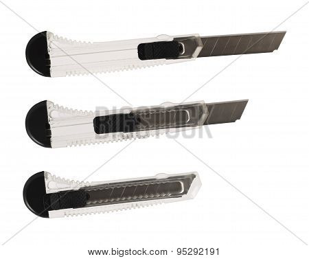 Segmented blade utility knife isolated