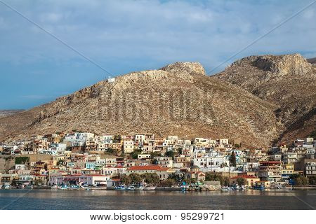 Sea side view of Pothia city bay on Greek Kalymnos island