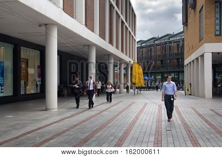 EXETER UK 11 July 2016: People in the shopping and business center of the city. Exeter