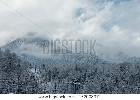Rosa Khutor, Sochi, Russia, December 17 2016 Winter in the Caucasian mountains