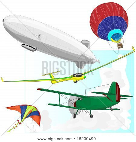air transportation items set image isolated on white.