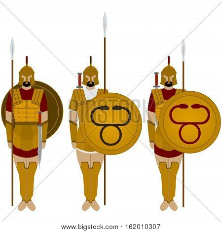Soldiers of Sparta with the weapon. The illustration on a white background.