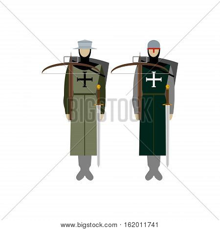 Medieval knights weapons uniforms and jousting signs and symbols. The illustration on a white background.