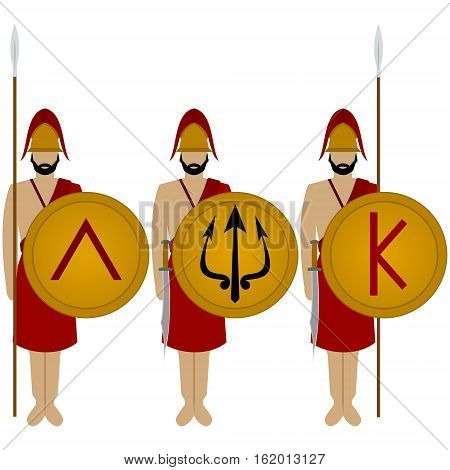 Soldiers of Sparta with the weapon. The illustration on a white background.