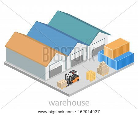 Isometric Flat 3D Concept Vector Warehouse Outside.