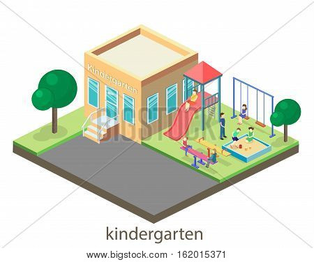 Isometric Flat 3D Concept Web Vector Kids Playground Set.
