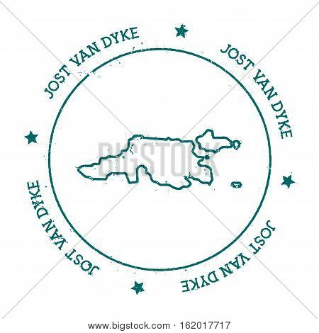 Jost Van Dyke Vector Map. Distressed Travel Stamp With Text Wrapped Around A Circle And Stars. Islan